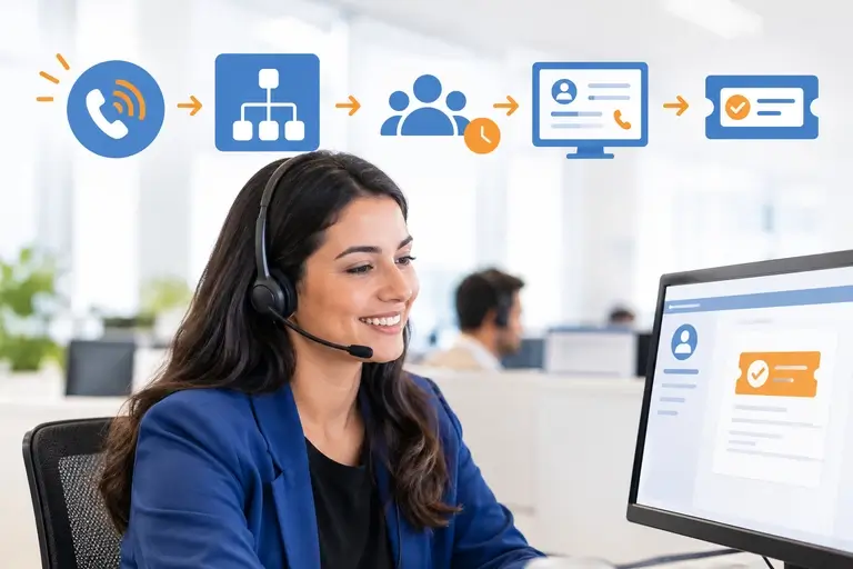 Telefonia para Help Desk conduzindo uma ligação até o ticket
