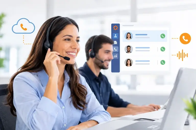 Equipe usando Telefonia para HubSpot integrada aos registros do CRM