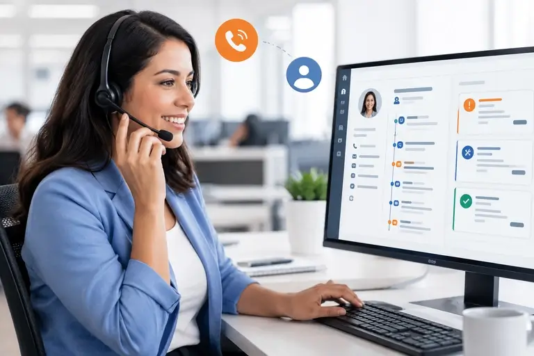 Atendimento Telefônico no Service Hub com histórico do cliente na tela
