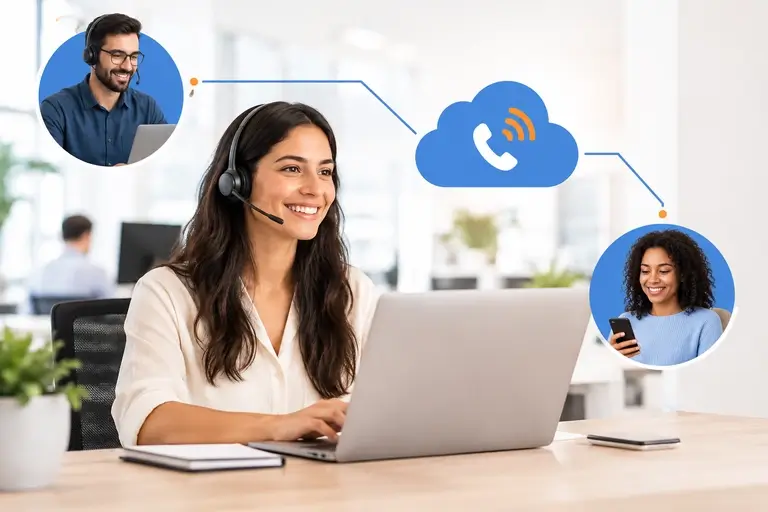 Chamadas pelo Kommo usando número corporativo em equipe remota