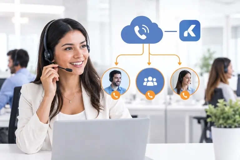 PABX Integrado ao Kommo distribuindo chamadas entre ramais