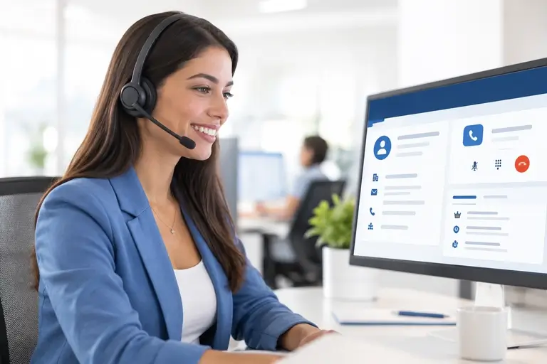 Vendedor usando Telefonia para Microsoft Dynamics 365 Sales no CRM