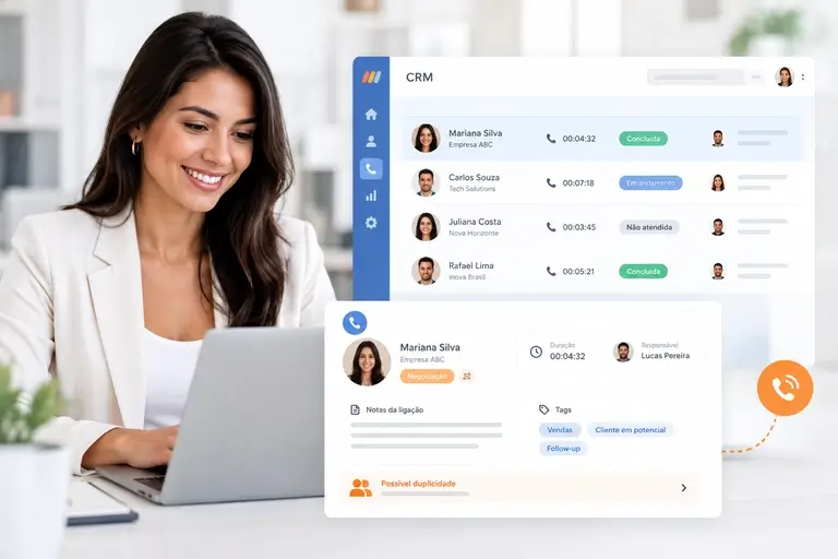 Registro de Ligações no Monday CRM com dados estruturados da chamada