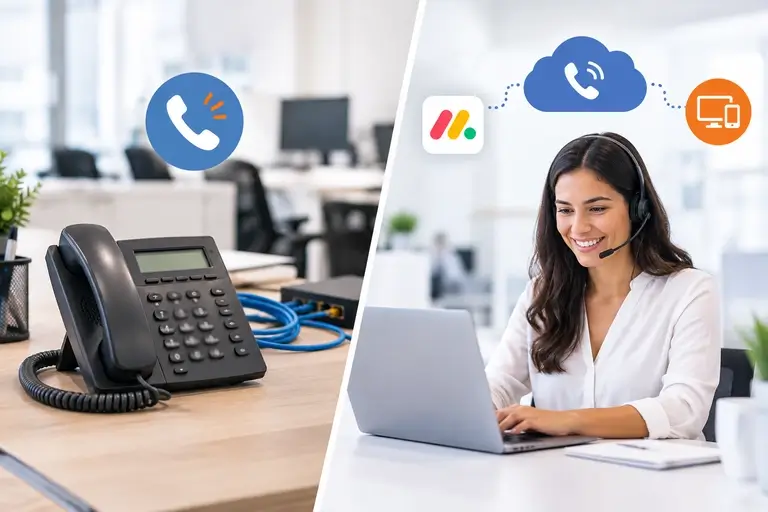 Comparação entre Integração de Chamadas com Monday CRM e telefone separado