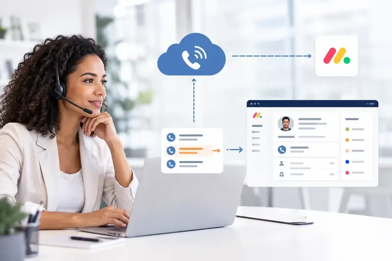 Integração de Chamadas com Monday CRM conectada por CTI e webhooks