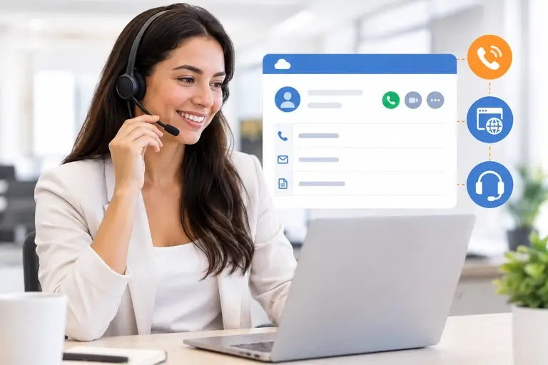 Vendedor usando Telefonia para Nectar CRM no contato comercial