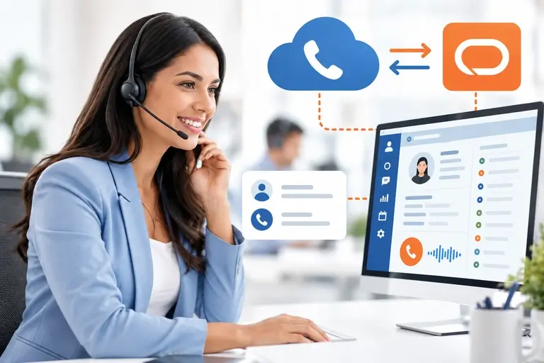 Executivo usando Telefonia para Oracle CX Sales integrada aos registros comerciais