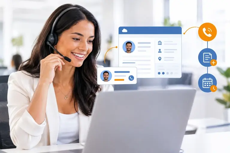 Vendedora operando Telefonia para Oracle CX Sales durante atendimento comercial