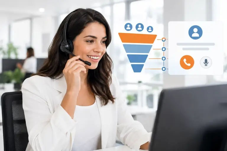 Vendedor usando Telefonia para Pipedrive integrada ao funil comercial