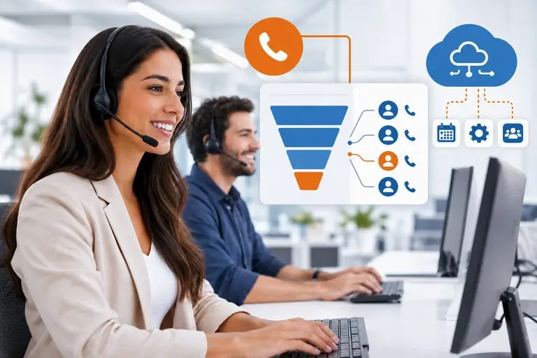 Equipe usando Telefonia para RD Station CRM em uma operação comercial