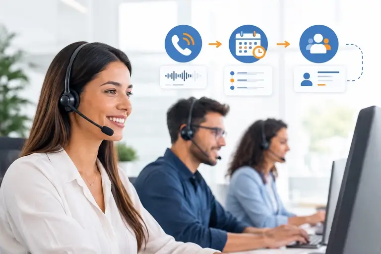 Equipe usando Telefonia para Sales Engagement integrada ao fluxo comercial