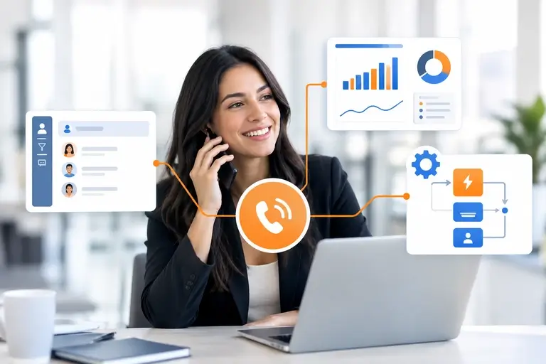 Integração de Voz para Equipes Comerciais conectando CRM, BI e automações