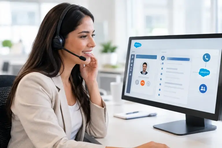 Profissional usando Telefonia para Salesforce integrada ao CRM