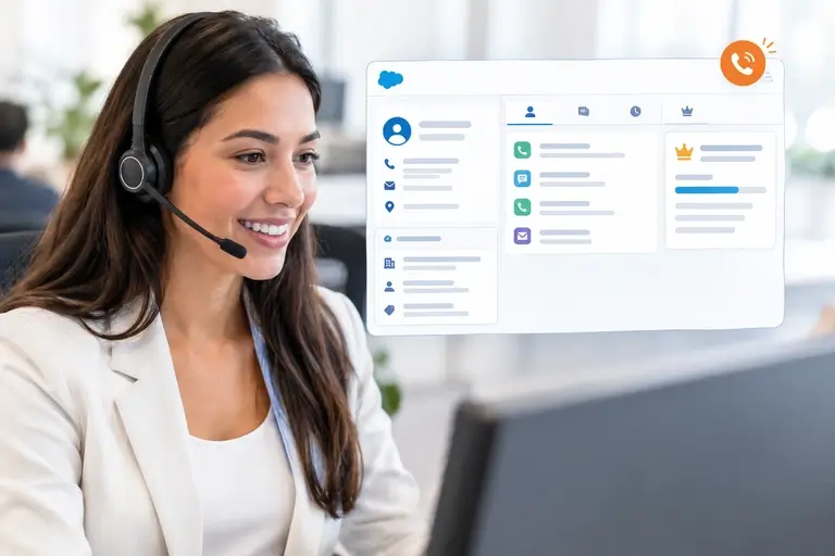 Registro de Chamadas no Salesforce exibindo o contexto do cliente