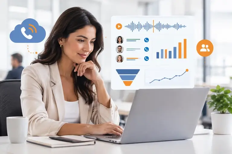 Voz Integrada ao Sales Cloud apoiando análise de chamadas e gestão