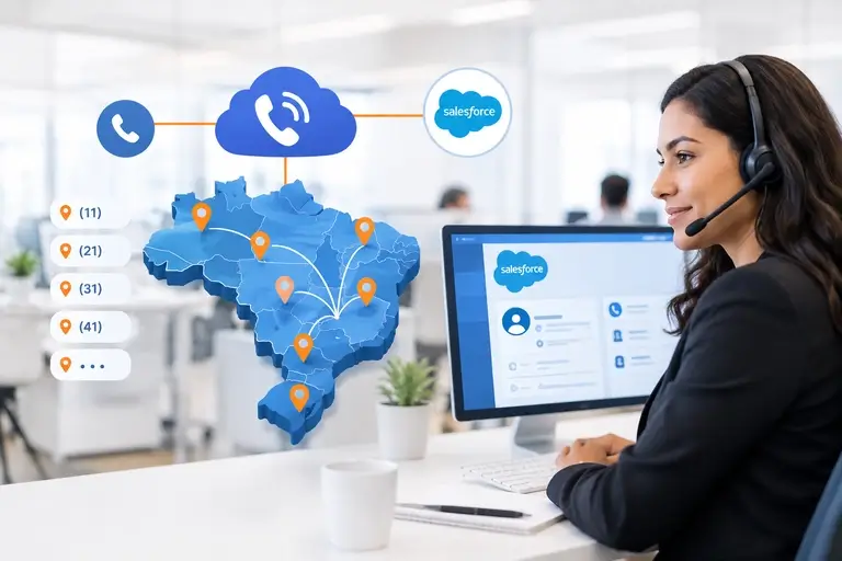 Telefonia IP com Salesforce conectada a números e DDDs do Brasil