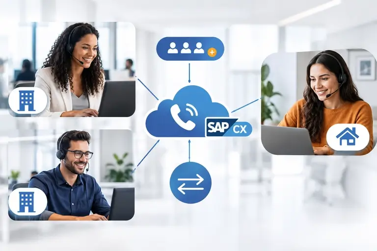 PABX Integrado ao SAP CX para ramais, filas e equipes distribuídas