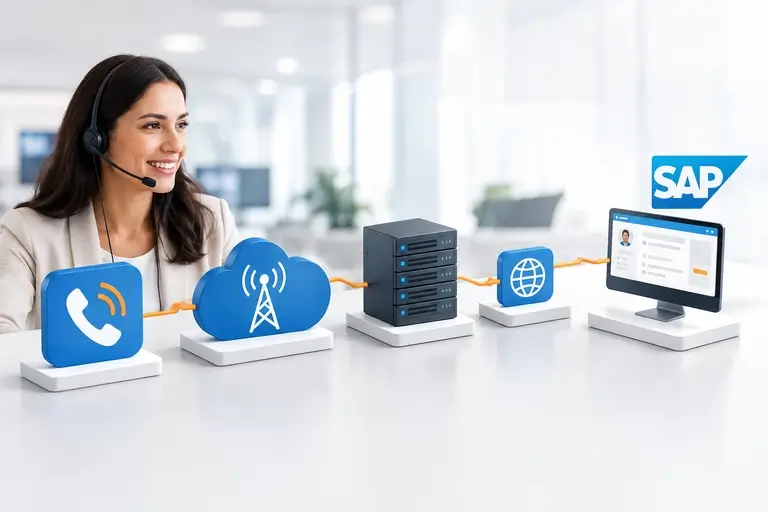Arquitetura da Integração CTI para SAP Customer Experience entre voz e SAP