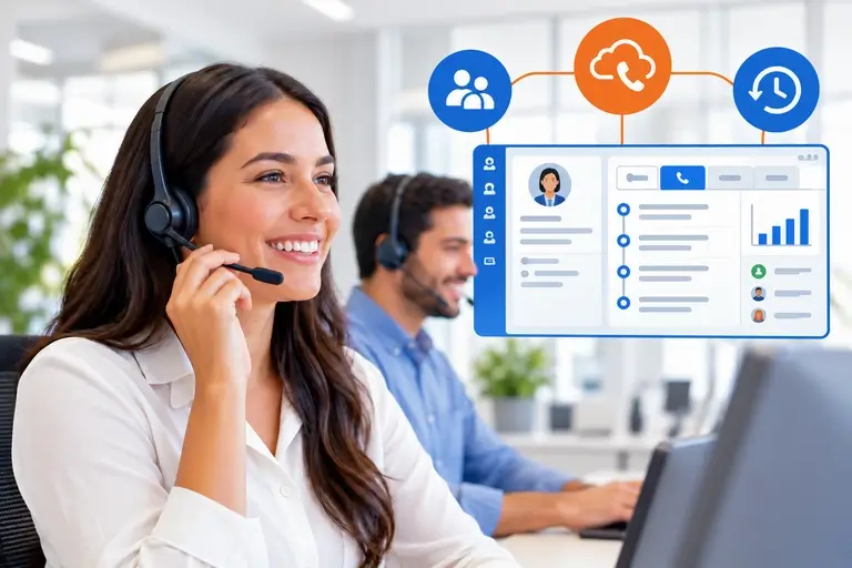 Equipe usando Telefonia para Zoho CRM em operação comercial integrada