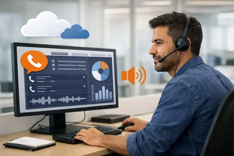 Analista acompanhando Texto em Voz para Telefonia em painel de atendimento